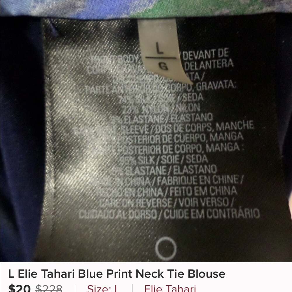 Elie Tahari Blue Print Tie Neck Silk Blouse S - Picture 6 of 6